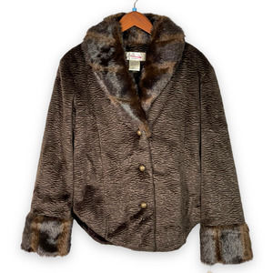 NEW NWT Tasha Polizzi Brown Textured Jacket Faux Fur Collar & Cuffs S M L XL